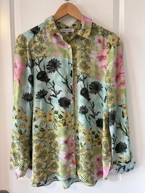 Rose + Olive Floral Patchwork Blouse Boho Cottagecore Size M